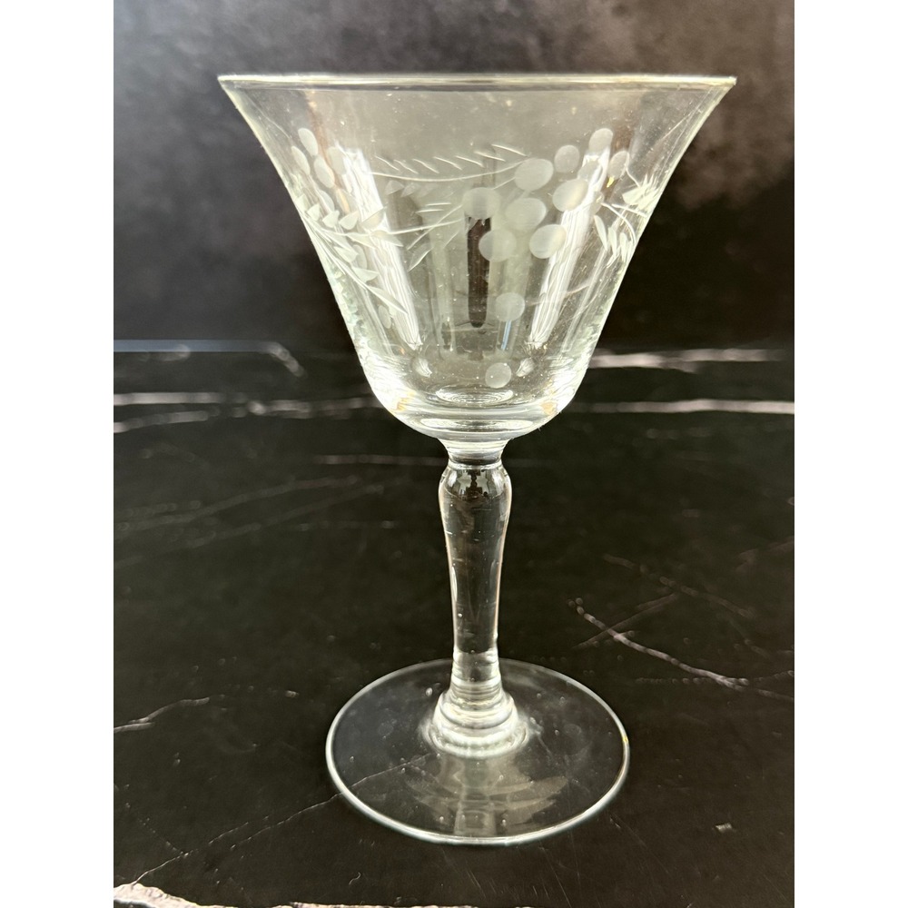 Vintage Etched Floral Willow Swag Design 5.5" Wine Champagne Glass
